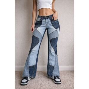 Revice Denim Patchwork Flare Jeans Women's 25 Colorblock Wide Leg Y2K USA Made